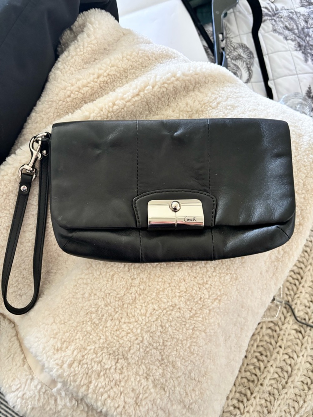 Coach Black Leather Wristlet Clutch